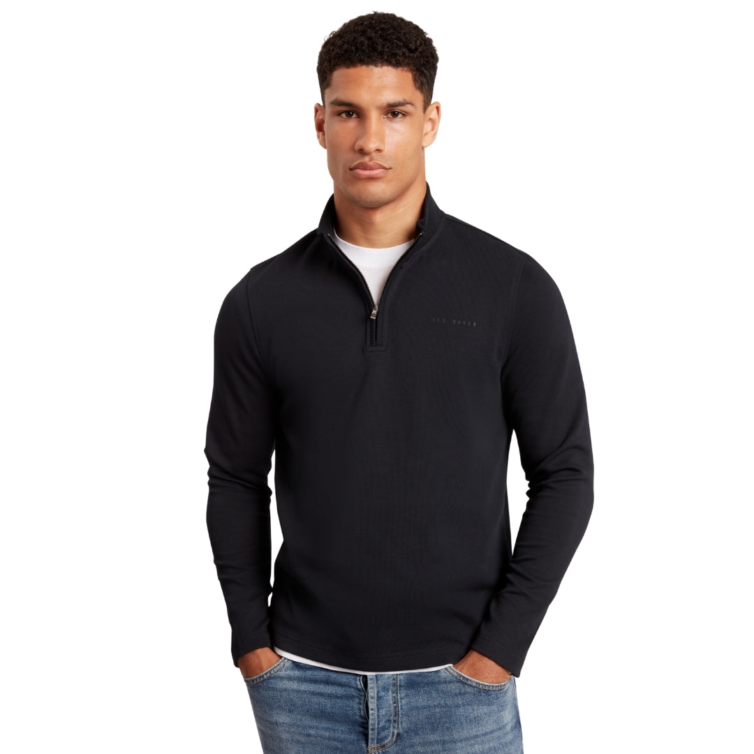 Ted Baker Crabtre Branded Honeycomb Trim Navy Quarter Zip