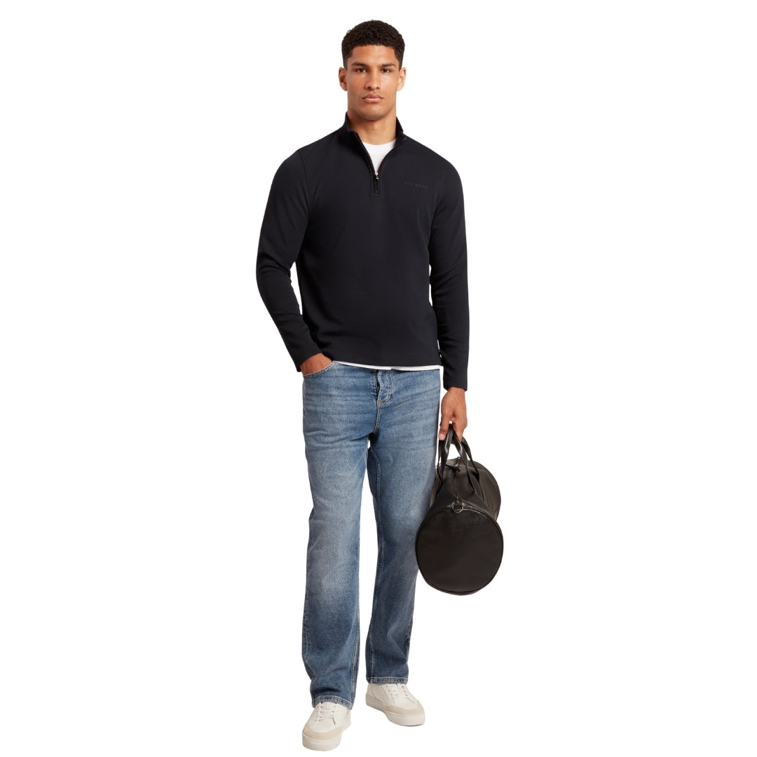 Ted Baker Crabtre Branded Honeycomb Trim Navy Quarter Zip