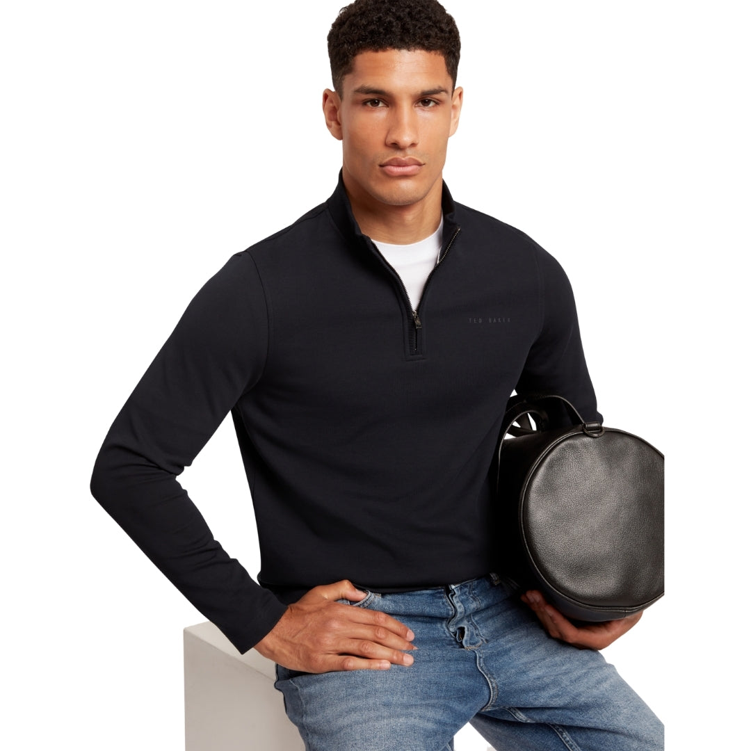 Ted Baker Crabtre Branded Honeycomb Trim Navy Quarter Zip