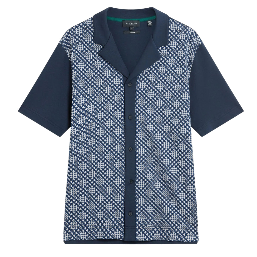 Ted Baker Danlibe Argyle Button Through Navy Jersey Shirt