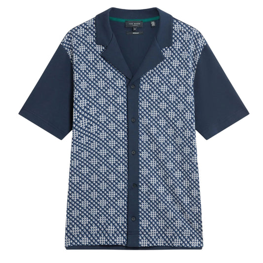 Ted Baker Danlibe Argyle Button Through Navy Jersey Shirt
