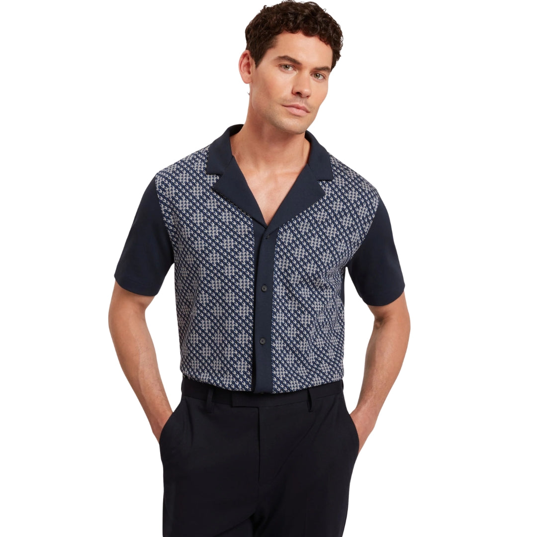 Ted Baker Danlibe Argyle Button Through Navy Jersey Shirt
