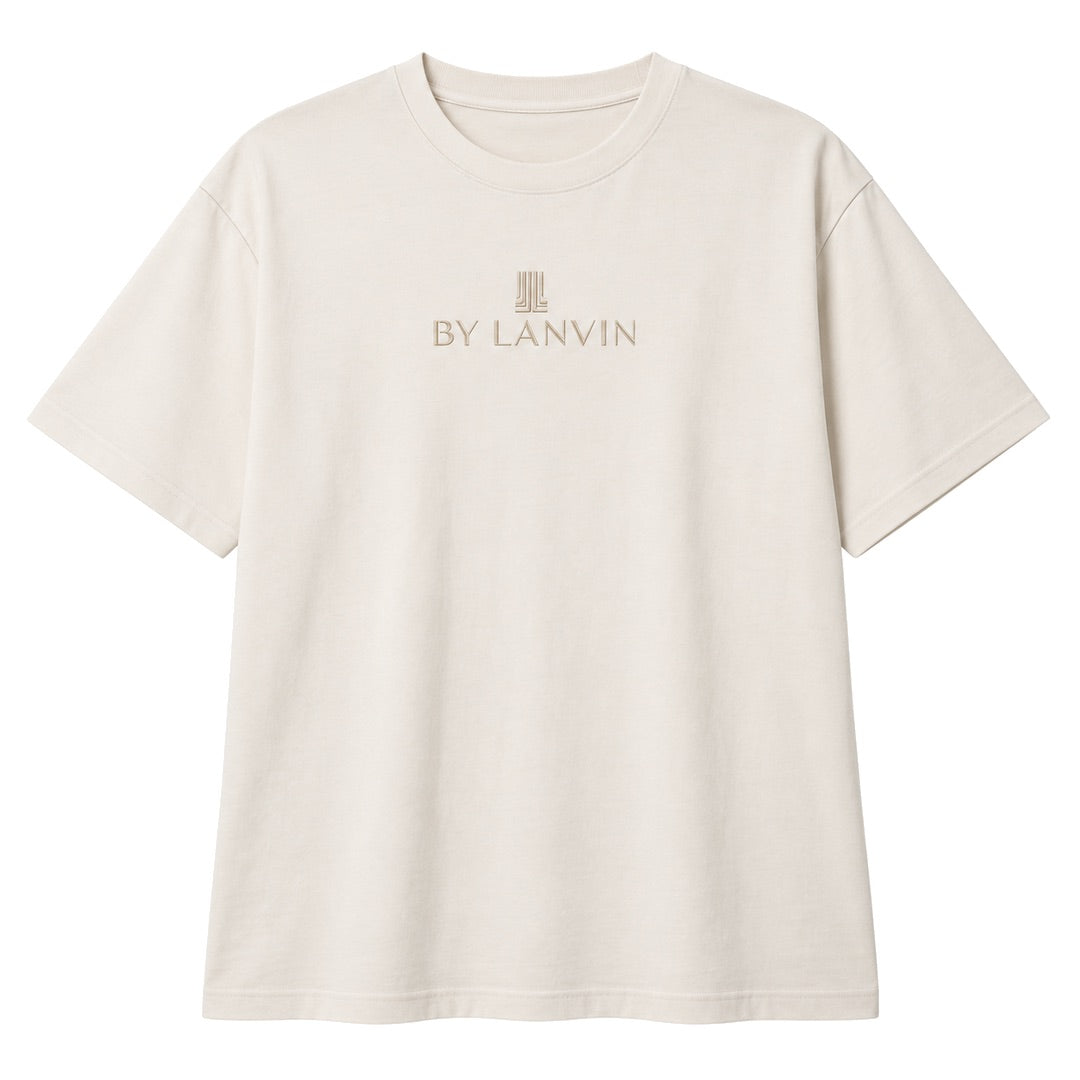 By Lanvin Embroidered Central Logo Beige T-Shirt XS