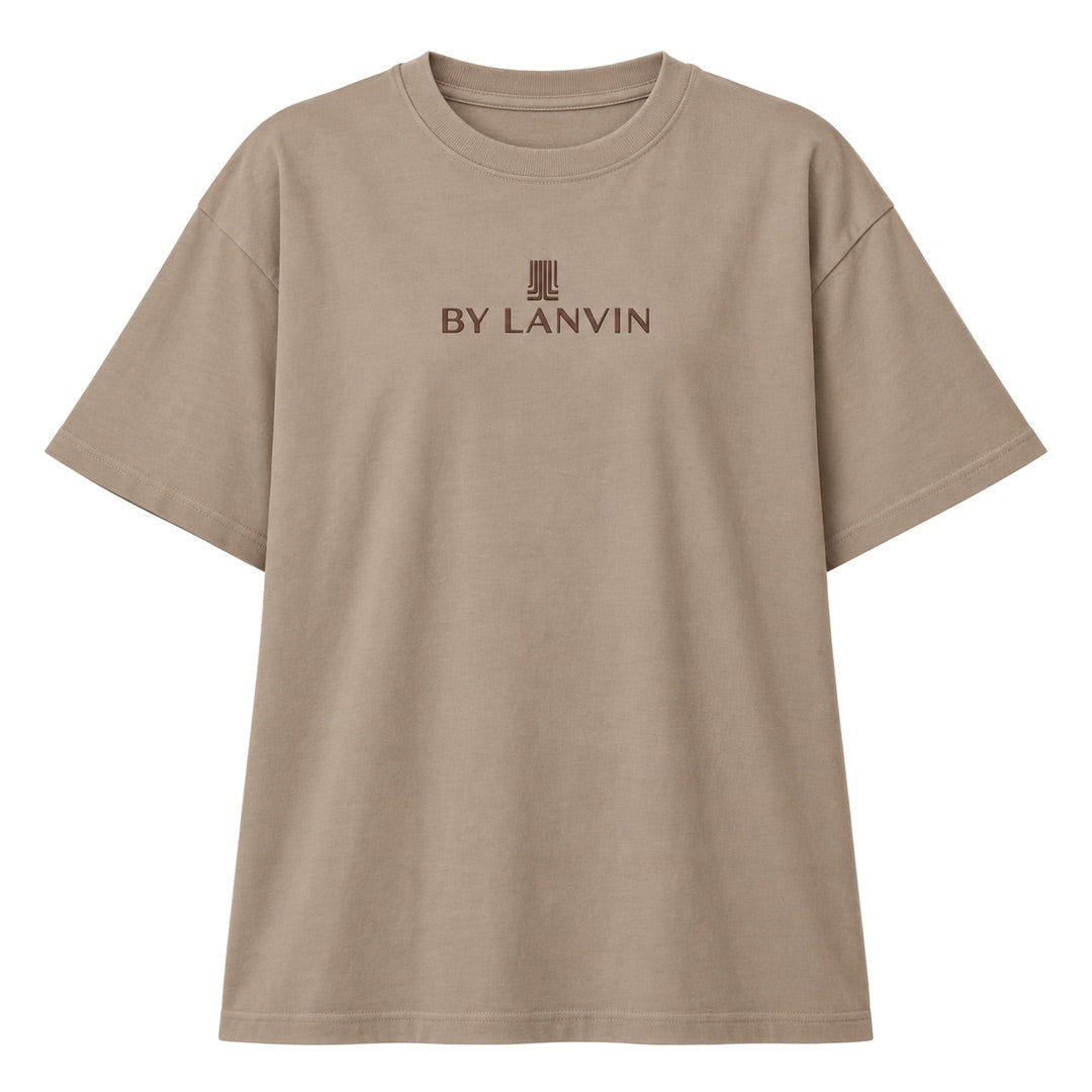 By Lanvin Embroidered Central Logo Taupe T-Shirt XS