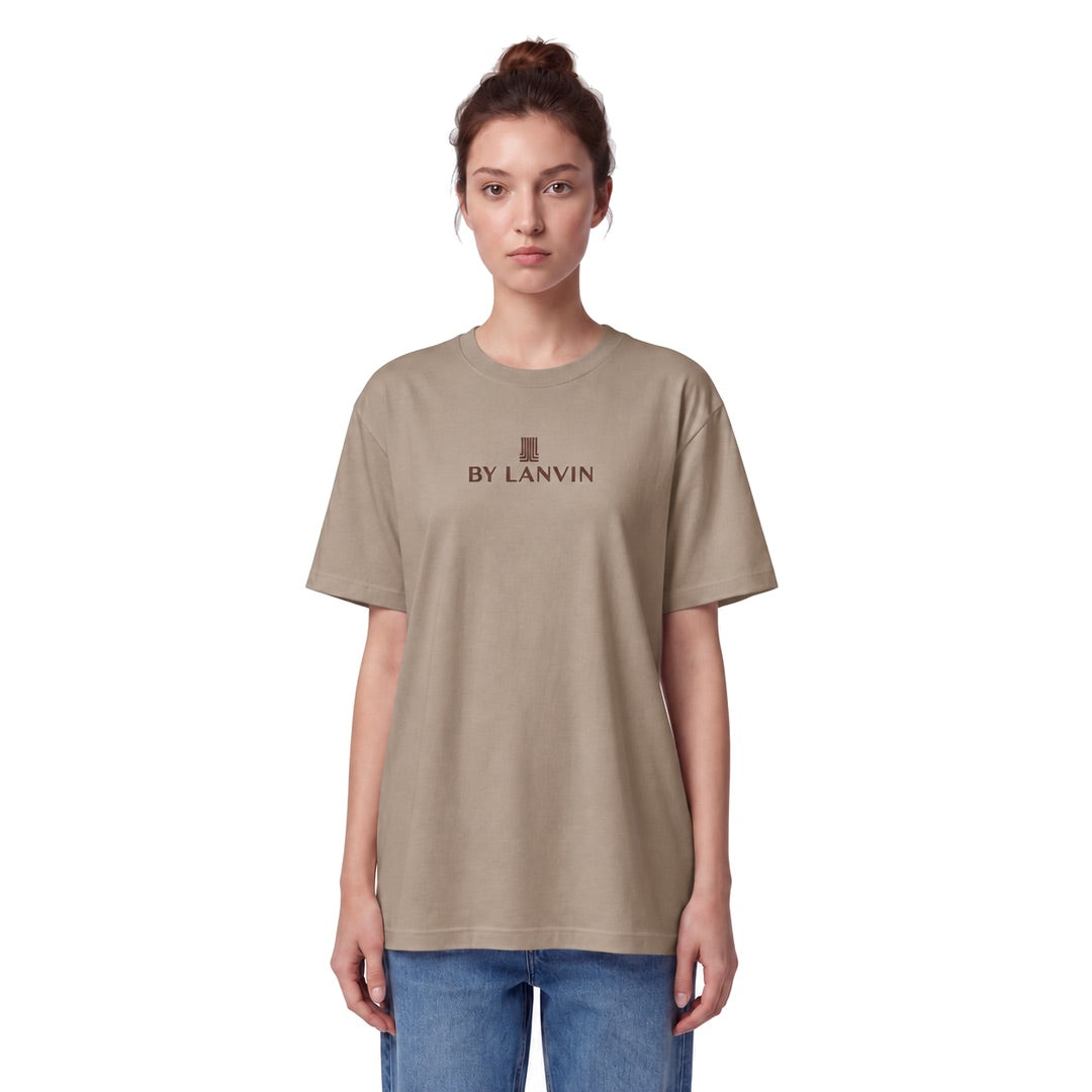 By Lanvin Embroidered Central Logo Taupe T-Shirt XS