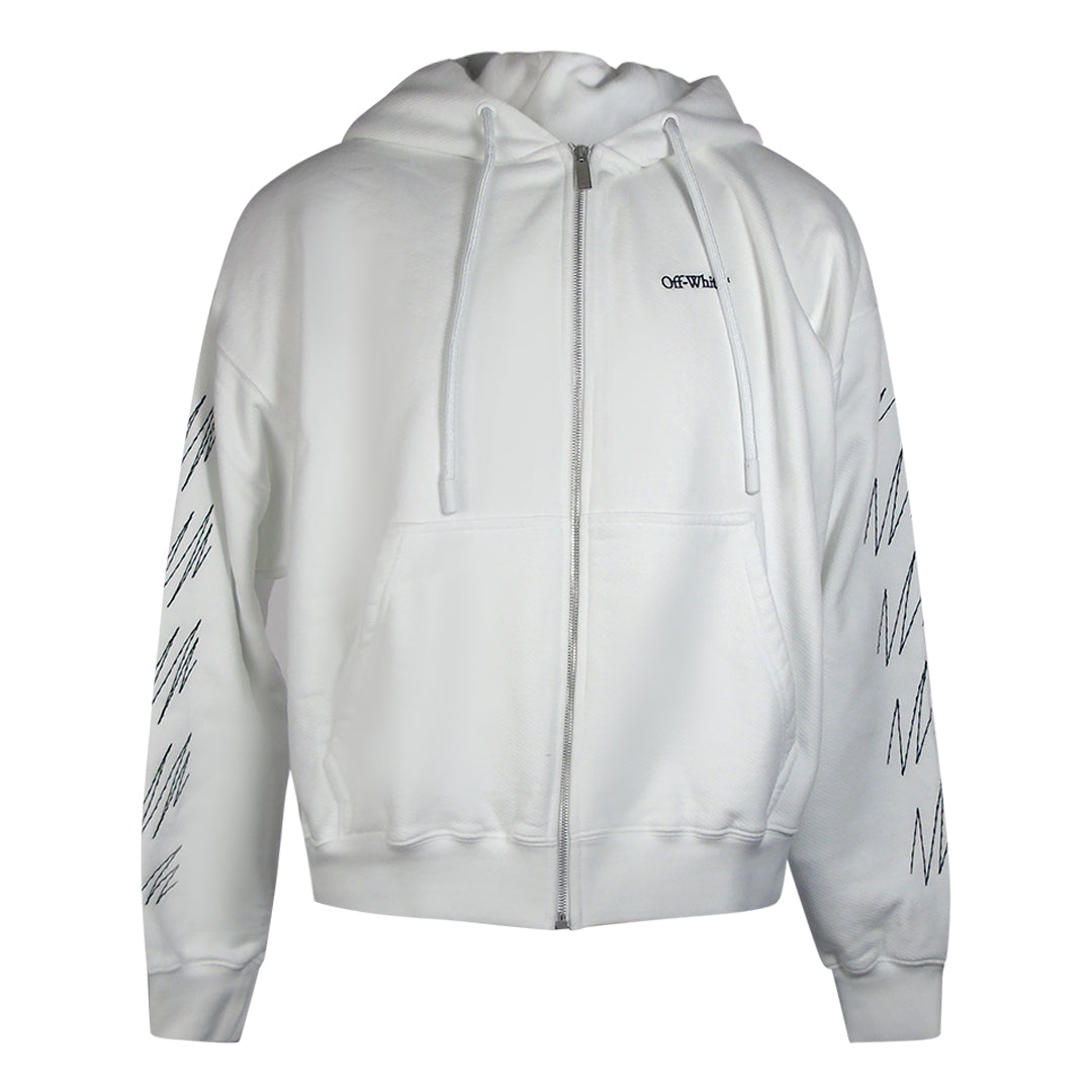 Off-White Stitch Diags Zip Skate Hoodie White
