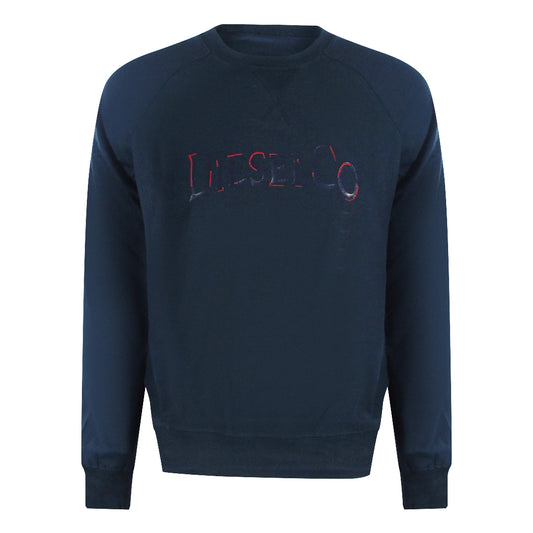 Diesel Distressed Logo Total Eclipse Blue Sweatshirt