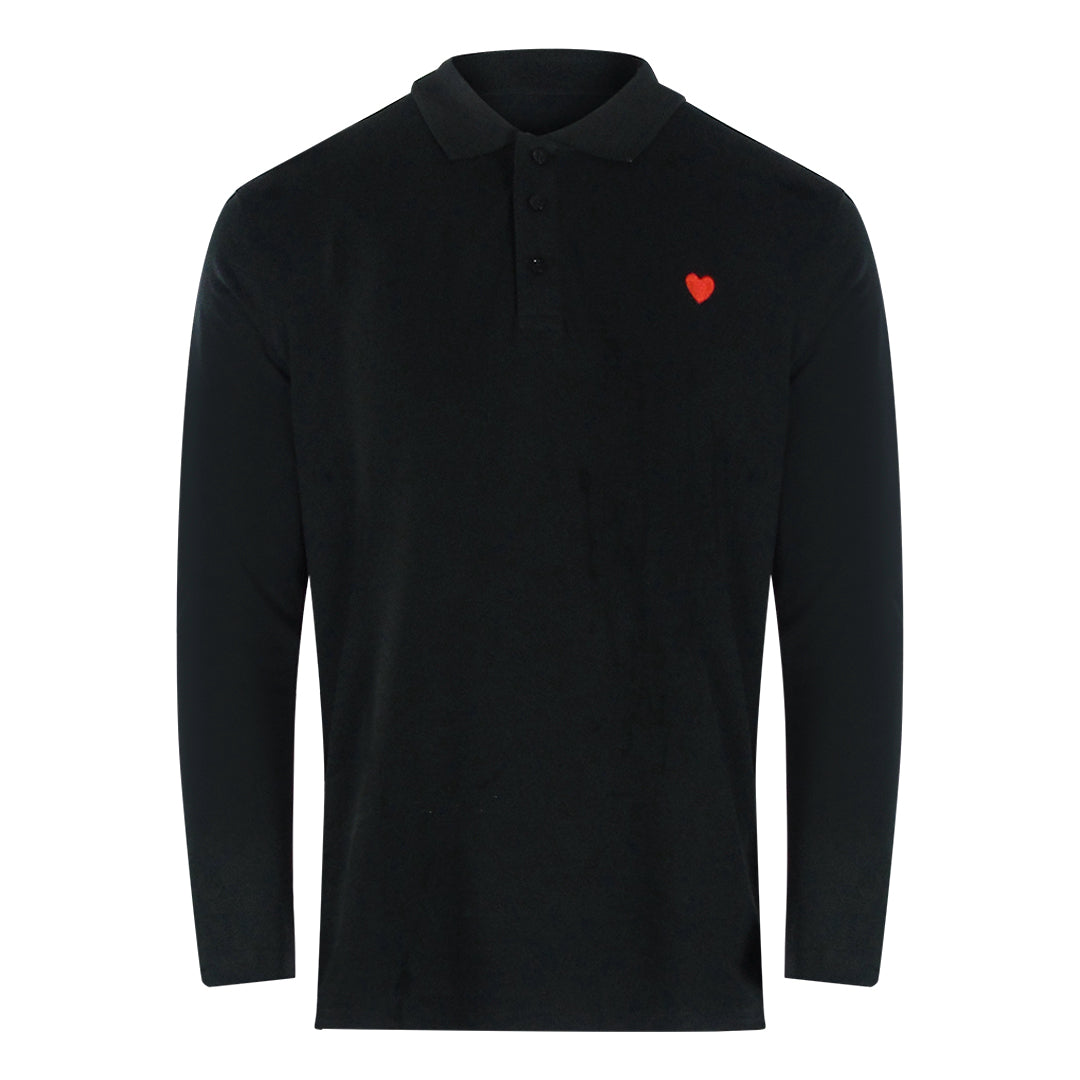 Love Moschino Small Heart Logo Long Sleeve Black Polo Shirt