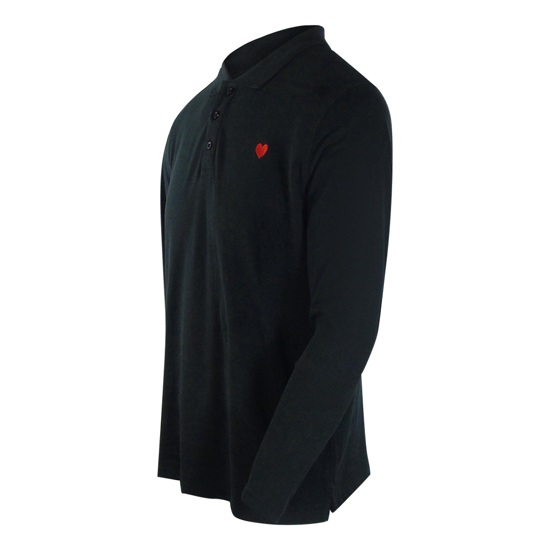 Love Moschino Small Heart Logo Long Sleeve Black Polo Shirt