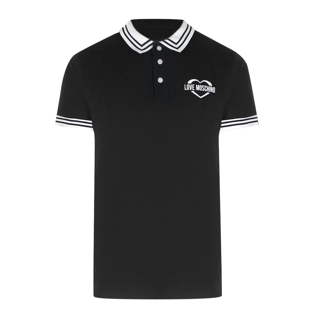 Love Moschino Twin Tipped Collar Love Logo Black Polo Shirt