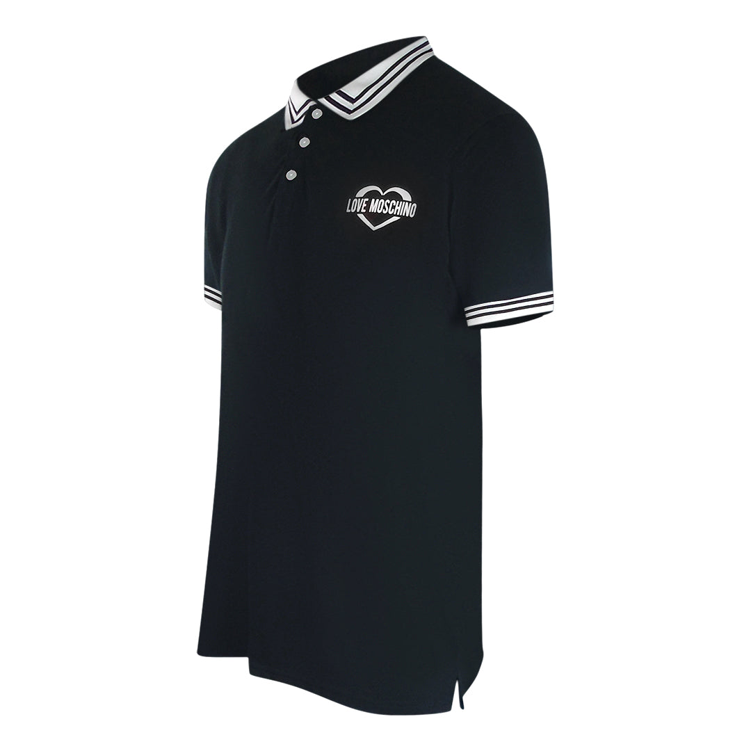 Love Moschino Twin Tipped Collar Love Logo Black Polo Shirt