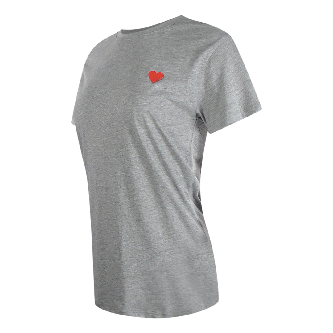 Love Moschino Small Red Heart Logo Grey T-Shirt