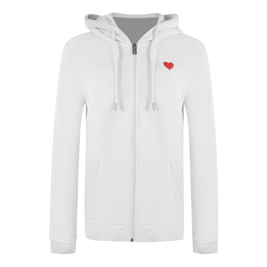 Love Moschino Small Red Heart Logo Zip White Hoodie