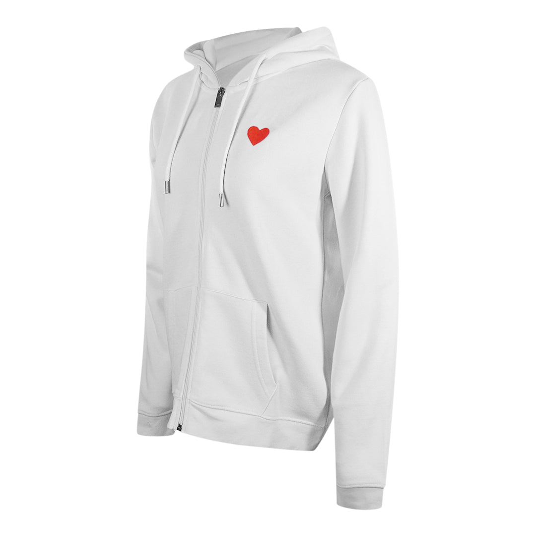 Love Moschino Small Red Heart Logo Zip White Hoodie