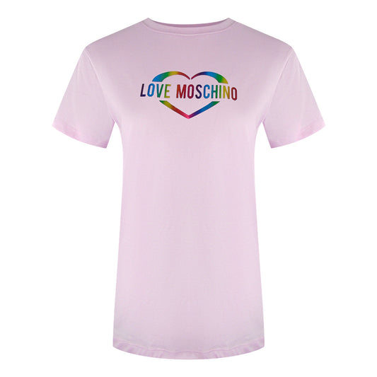 Love Moschino Multi Colour Heart Logo Pink T-Shirt