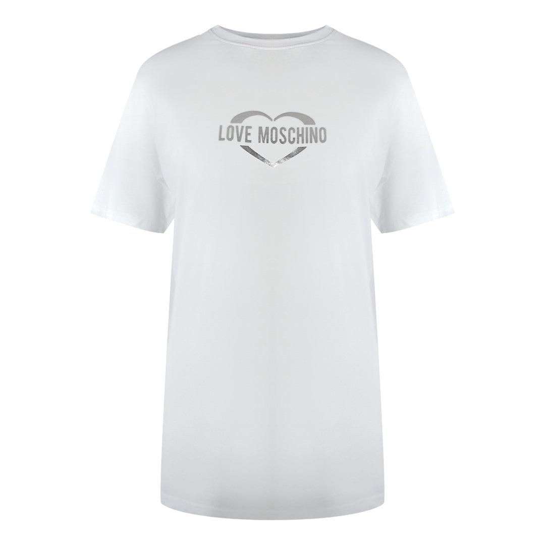 Love Moschino Shiny Heart Logo White T-Shirt