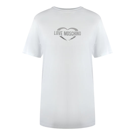 Love Moschino Shiny Heart Logo White T-Shirt