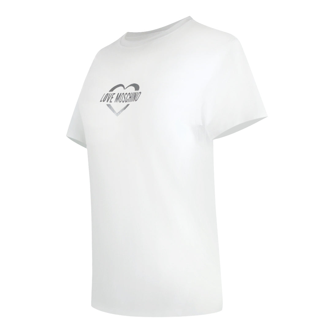 Love Moschino Shiny Heart Logo White T-Shirt