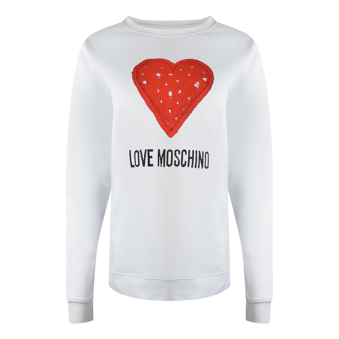 Love Moschino Large Bold Heart Logo White Sweatshirt