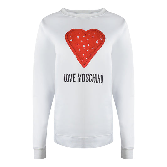 Love Moschino Large Bold Heart Logo White Sweatshirt