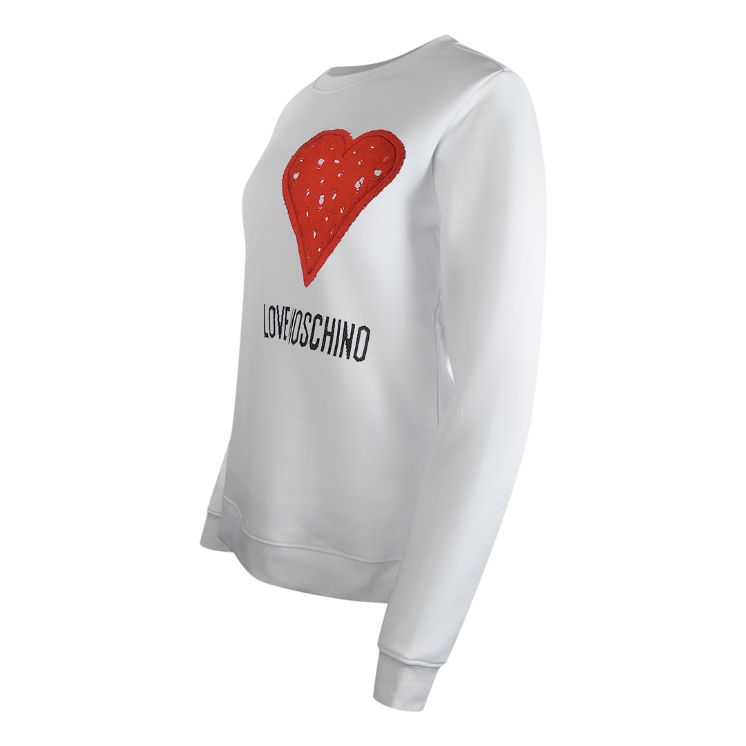 Love Moschino Large Bold Heart Logo White Sweatshirt