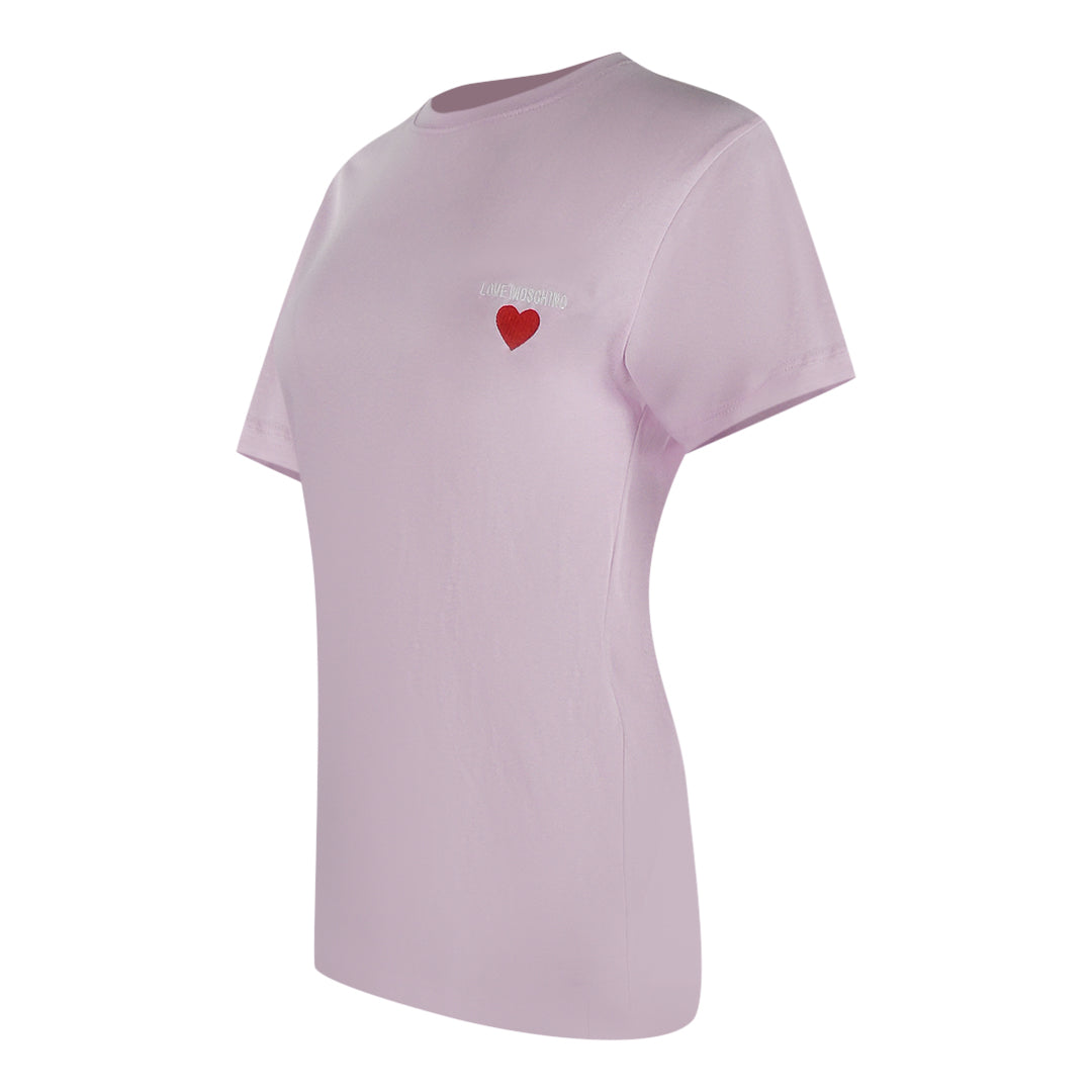 Love Moschino Small Heart Signature Logo Pink T-Shirt