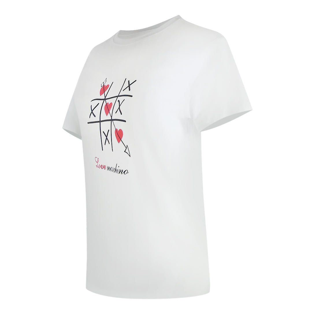Love Moschino Tic-Tac-Toe Logo White T-Shirt