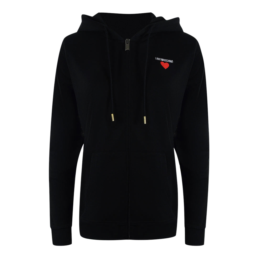 Love Moschino Small Bold Heart Logo Black Zip Hoodie