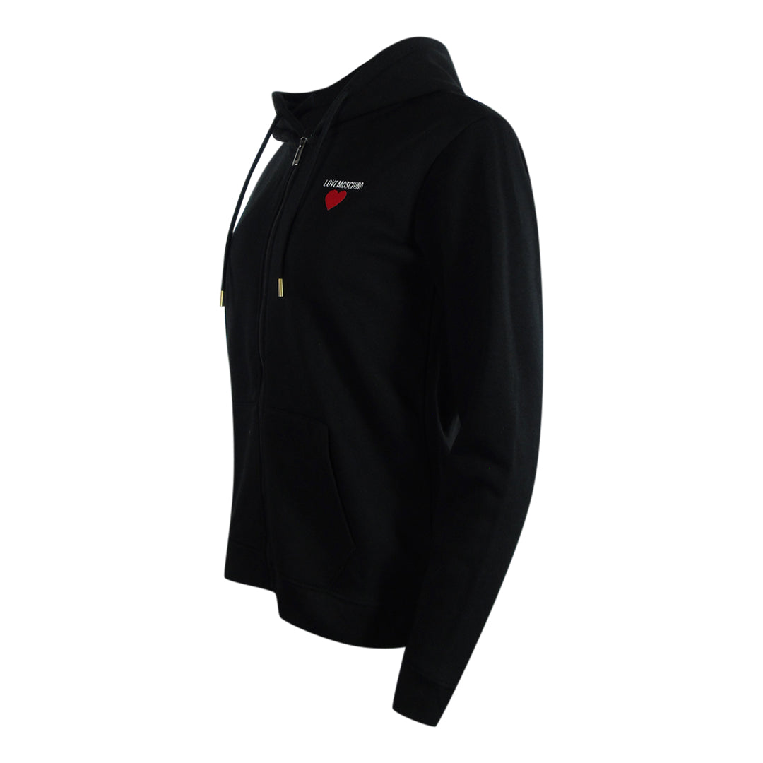 Love Moschino Small Bold Heart Logo Black Zip Hoodie