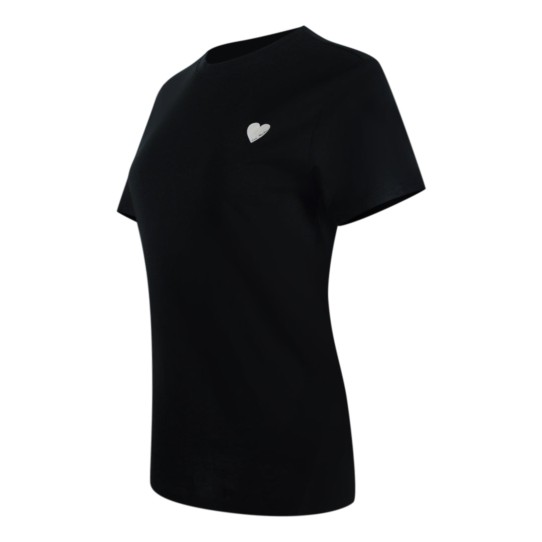 Love Moschino Small White Heart Logo Black T-Shirt