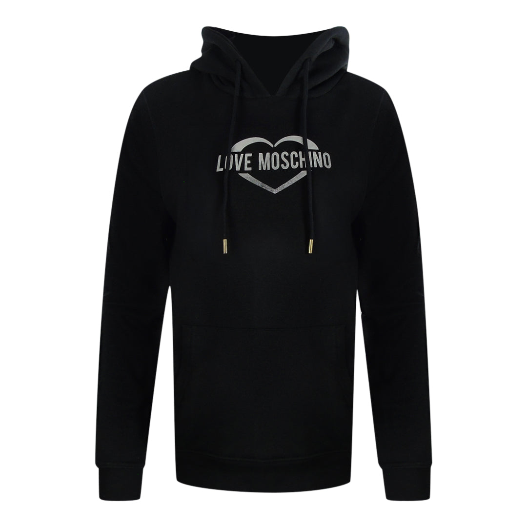 Love Moschino Silver Large Heart Logo Black Hoodie