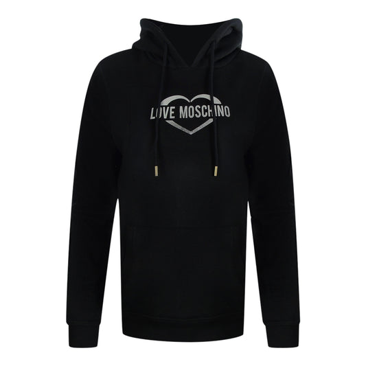 Love Moschino Silver Large Heart Logo Black Hoodie