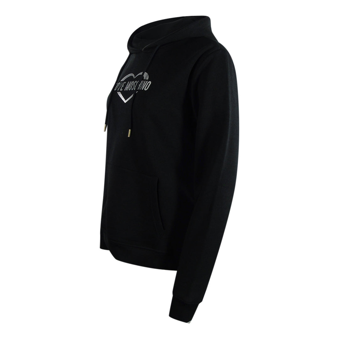 Love Moschino Silver Large Heart Logo Black Hoodie
