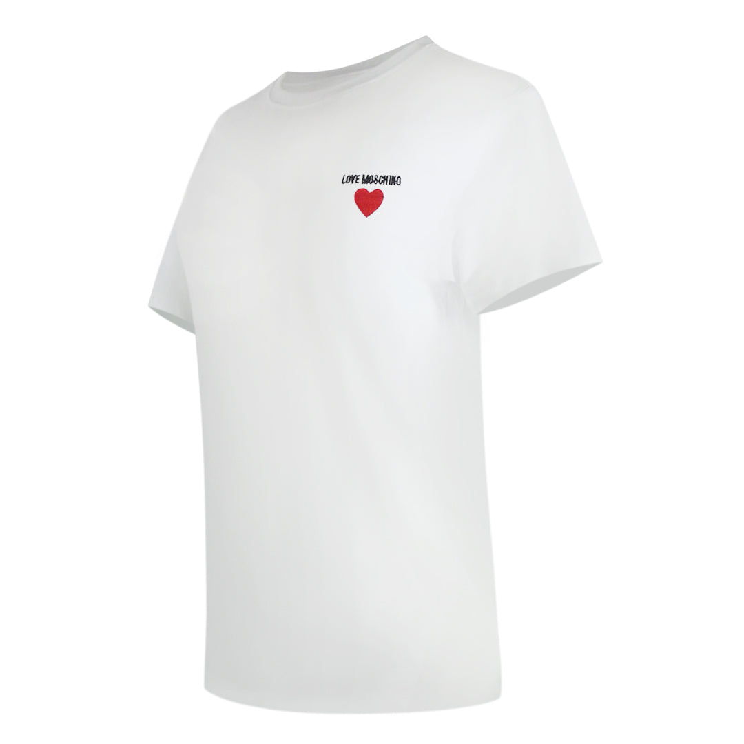 Love Moschino Small Heart Signature Logo White T-Shirt