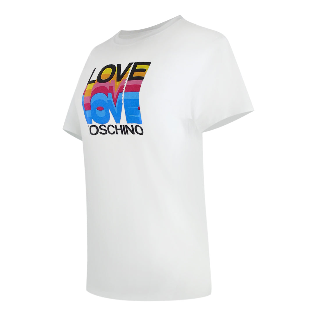 Love Moschino White T-Shirt Large Colourful Love Logo