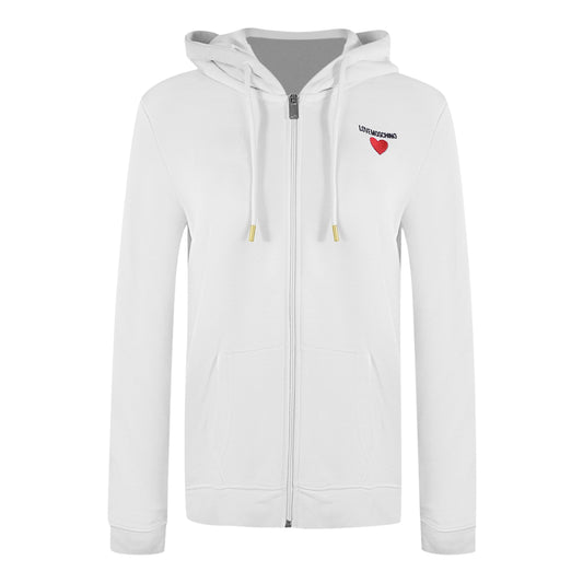 Love Moschino Small Bold Heart Logo White Zip Hoodie