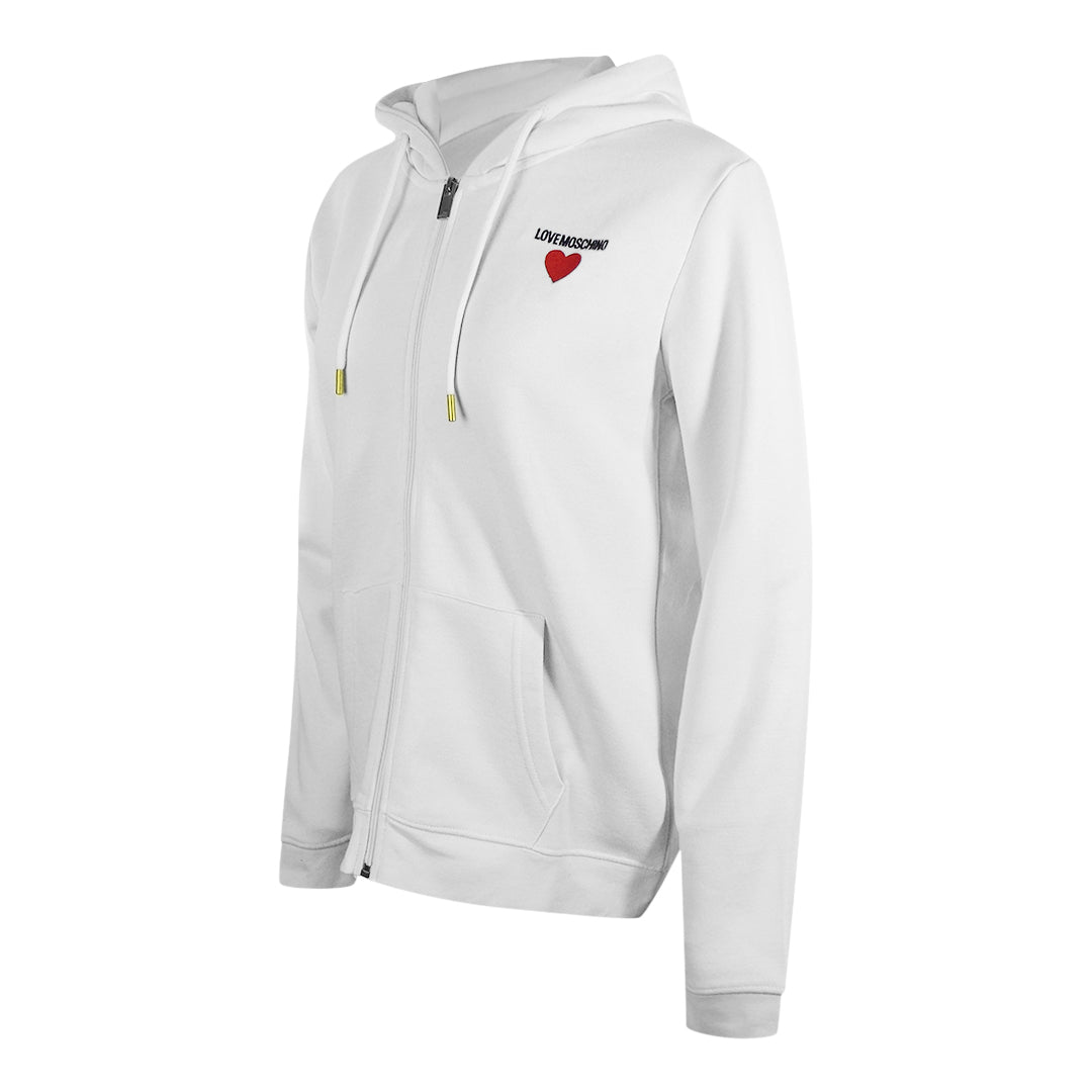 Love Moschino Small Bold Heart Logo White Zip Hoodie