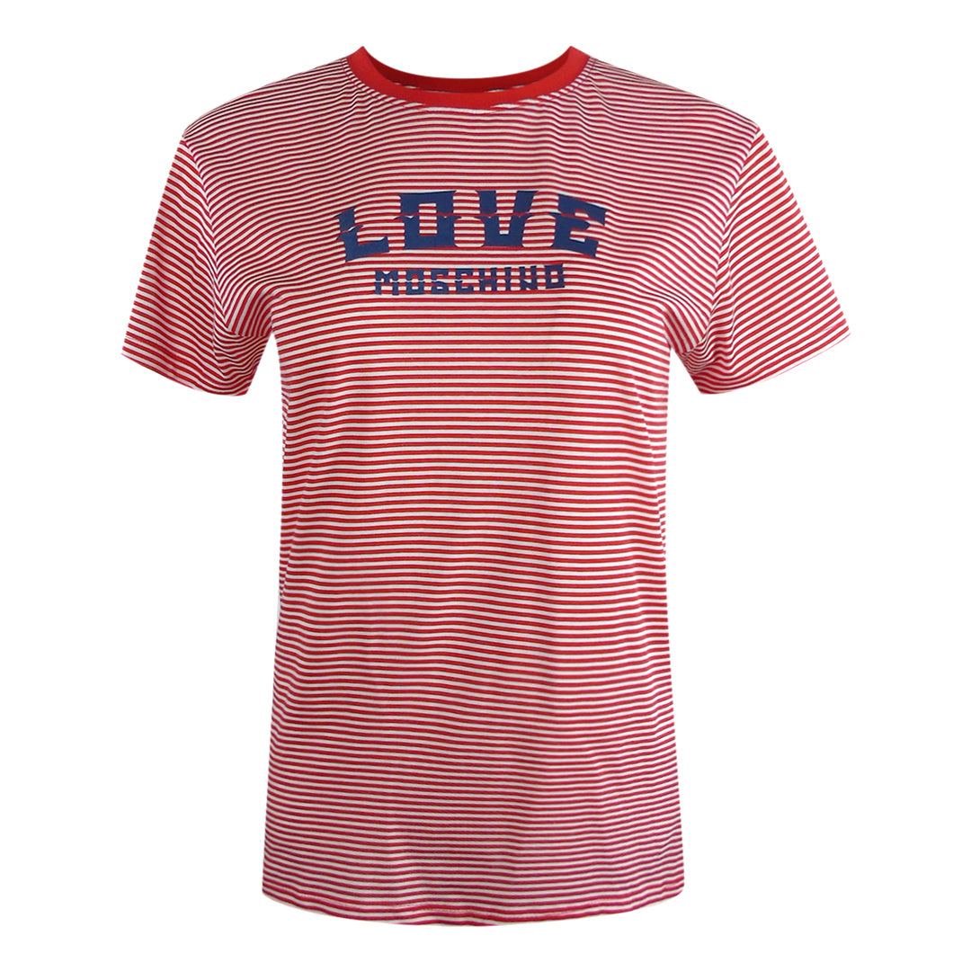 Love Moschino Navy Logo Red And White Stripped T-Shirt