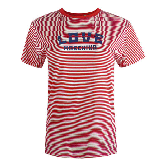 Love Moschino Navy Logo Red And White Stripped T-Shirt