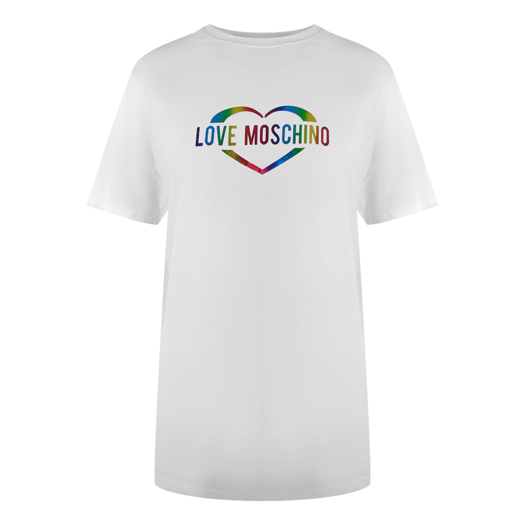 Love Moschino Multi Coloured Heart Logo White T-Shirt - Nova Clothing