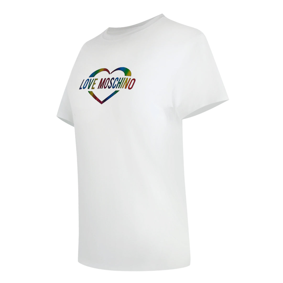 Love Moschino Multi Coloured Heart Logo White T-Shirt - Nova Clothing