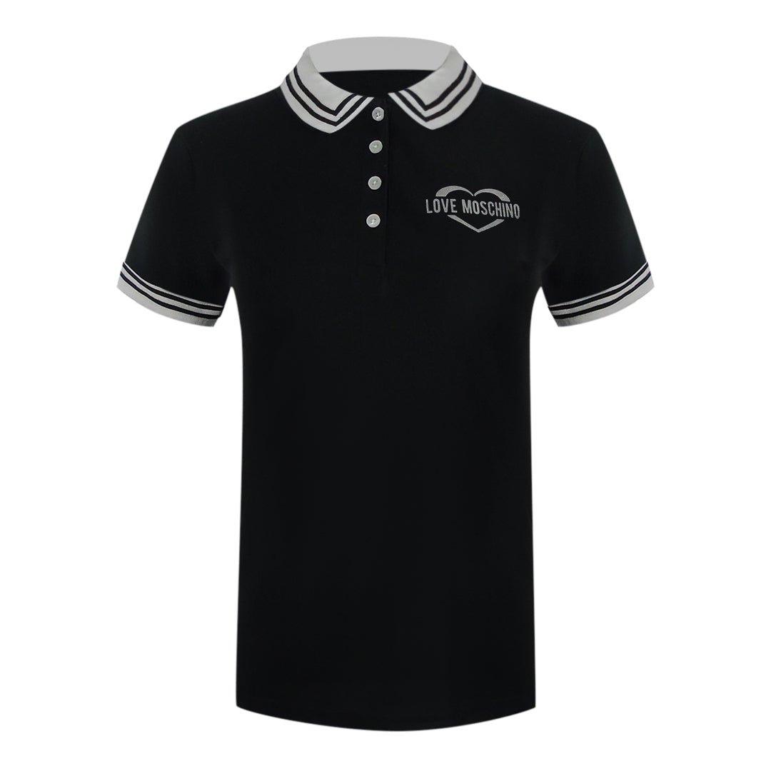 Love Moschino Silver Heart Logo Black Polo Shirt