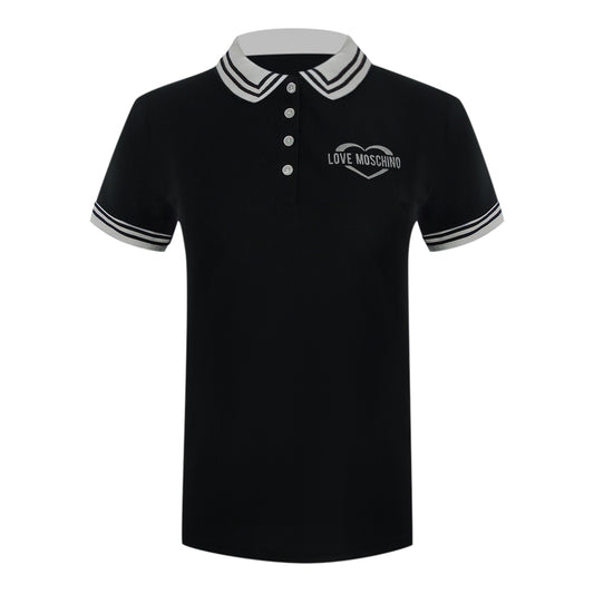 Love Moschino Silver Heart Logo Black Polo Shirt