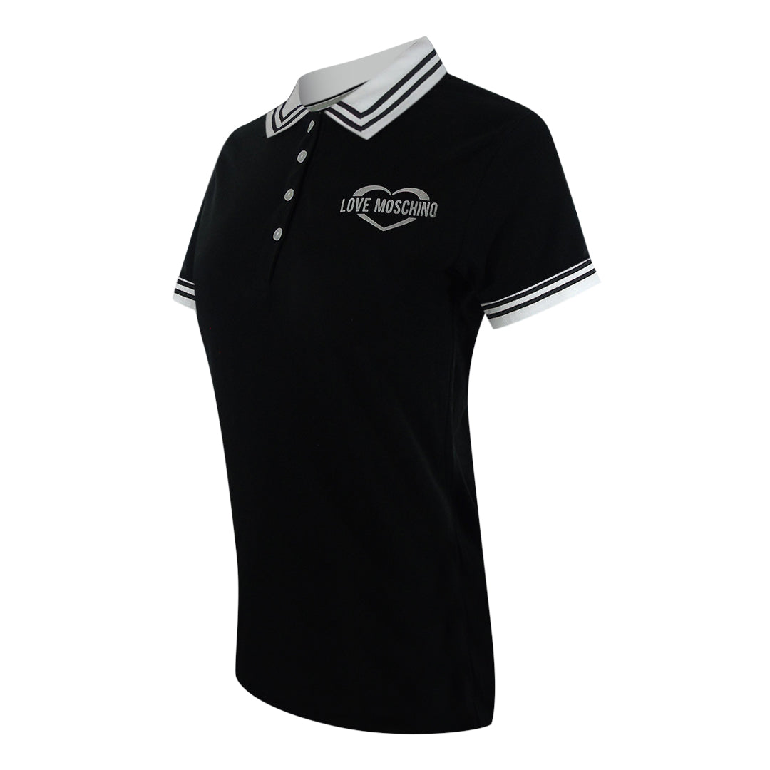 Love Moschino Silver Heart Logo Black Polo Shirt