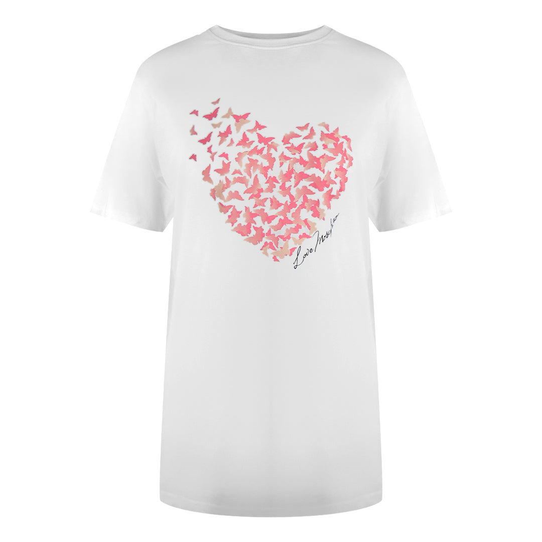 Love Moschino Flutter Heart Design White T-Shirt - Nova Clothing