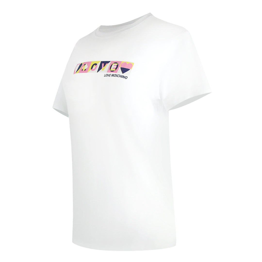 Love Moschino Colourblock Logo White T-Shirt - Nova Clothing
