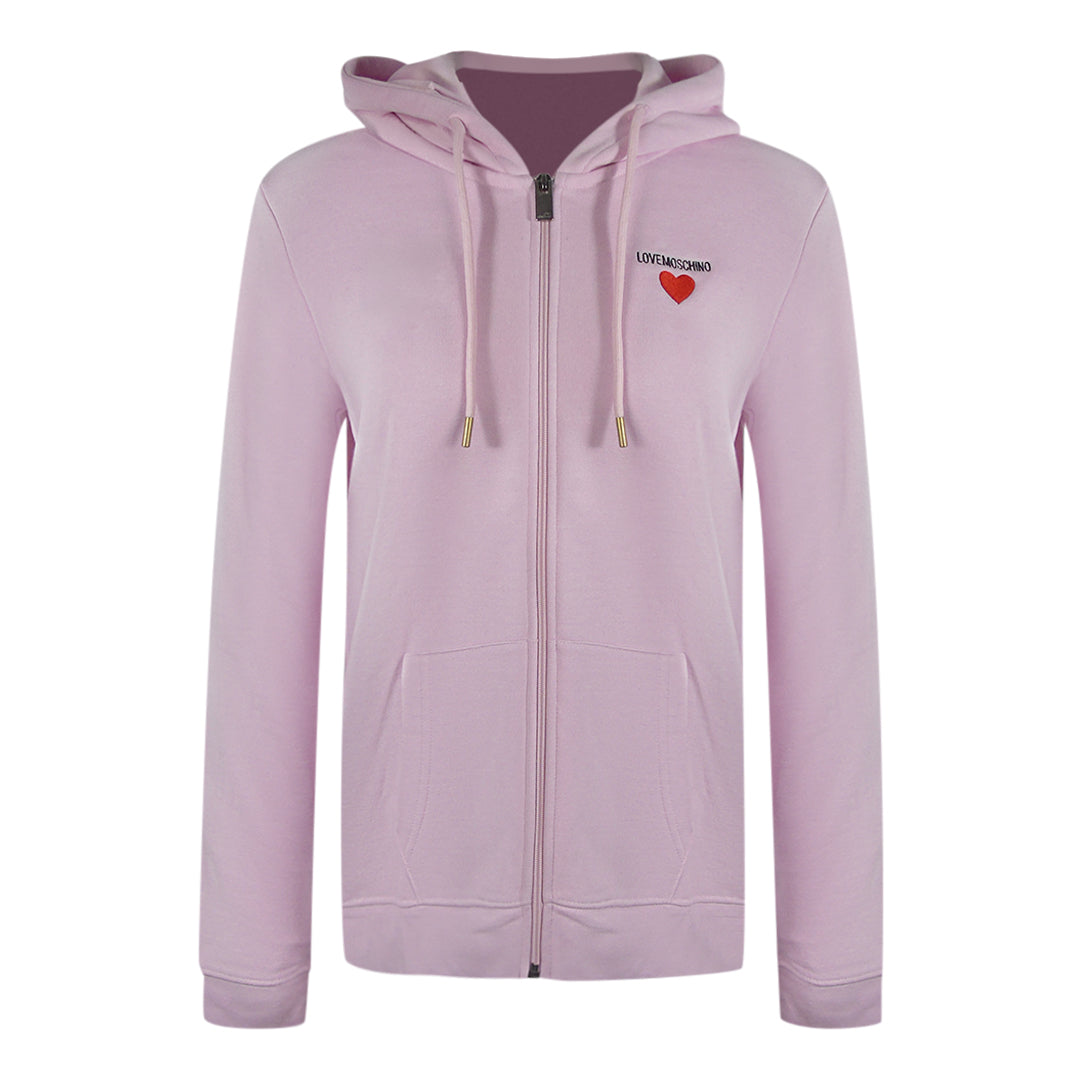 Love Moschino Small Heart Logo Zip Pink Hoodie
