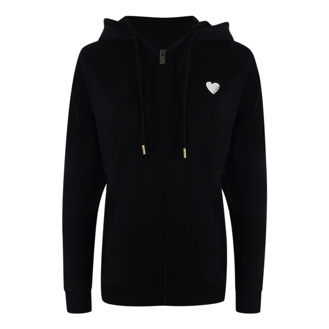 Love Moschino Small White Heart Logo Black Zip Hoodie