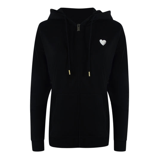 Love Moschino Small White Heart Logo Black Zip Hoodie