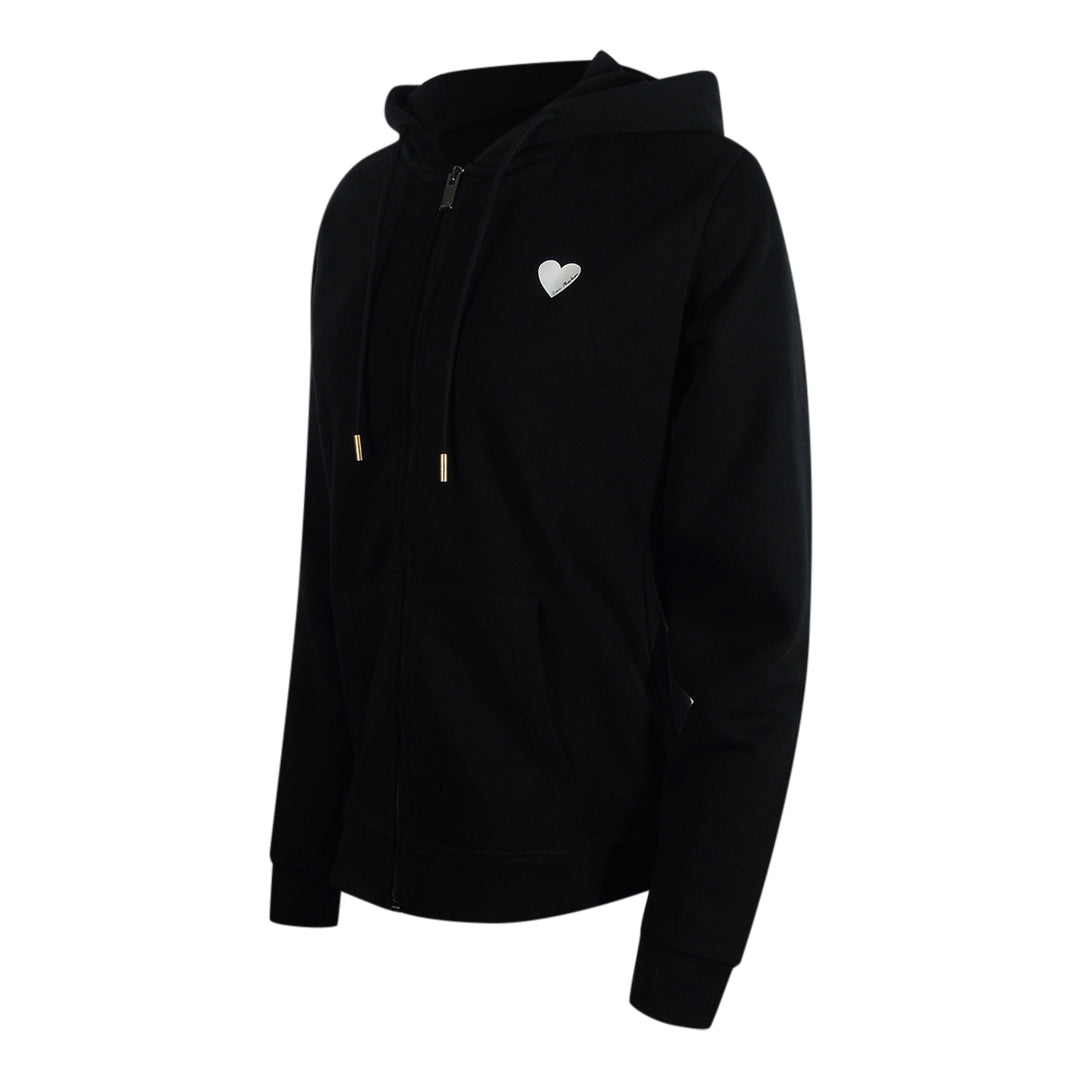 Love Moschino Small White Heart Logo Black Zip Hoodie